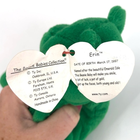 Ty Beanie Baby Retired Erin Bear 1997 Irish Green Shamrock Rare Errors Plush Toy - Picture 8 of 11